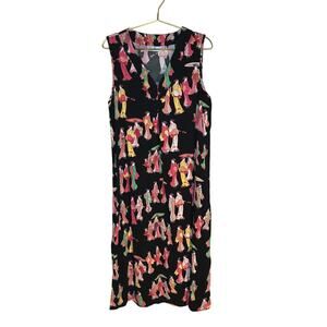 N Natori Sleeveless Nightgown L Asian Print Black Pink